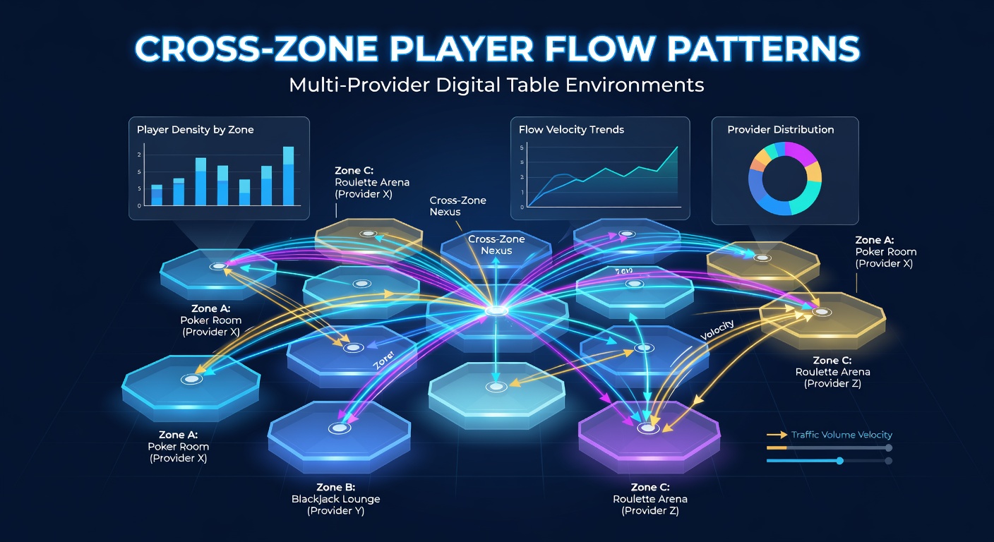 Diagramm zur Verteilung von Spielerflüssen in multiplen digitalen Tischzonen mit Fokus auf Provider-übergreifende Muster