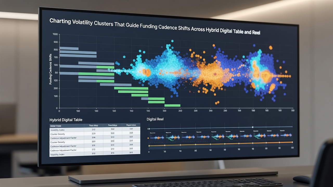 Analyse-Dashboard mit Volatilitätsclustern und Finanzierungszyklen auf einer hybriden digitalen Plattform