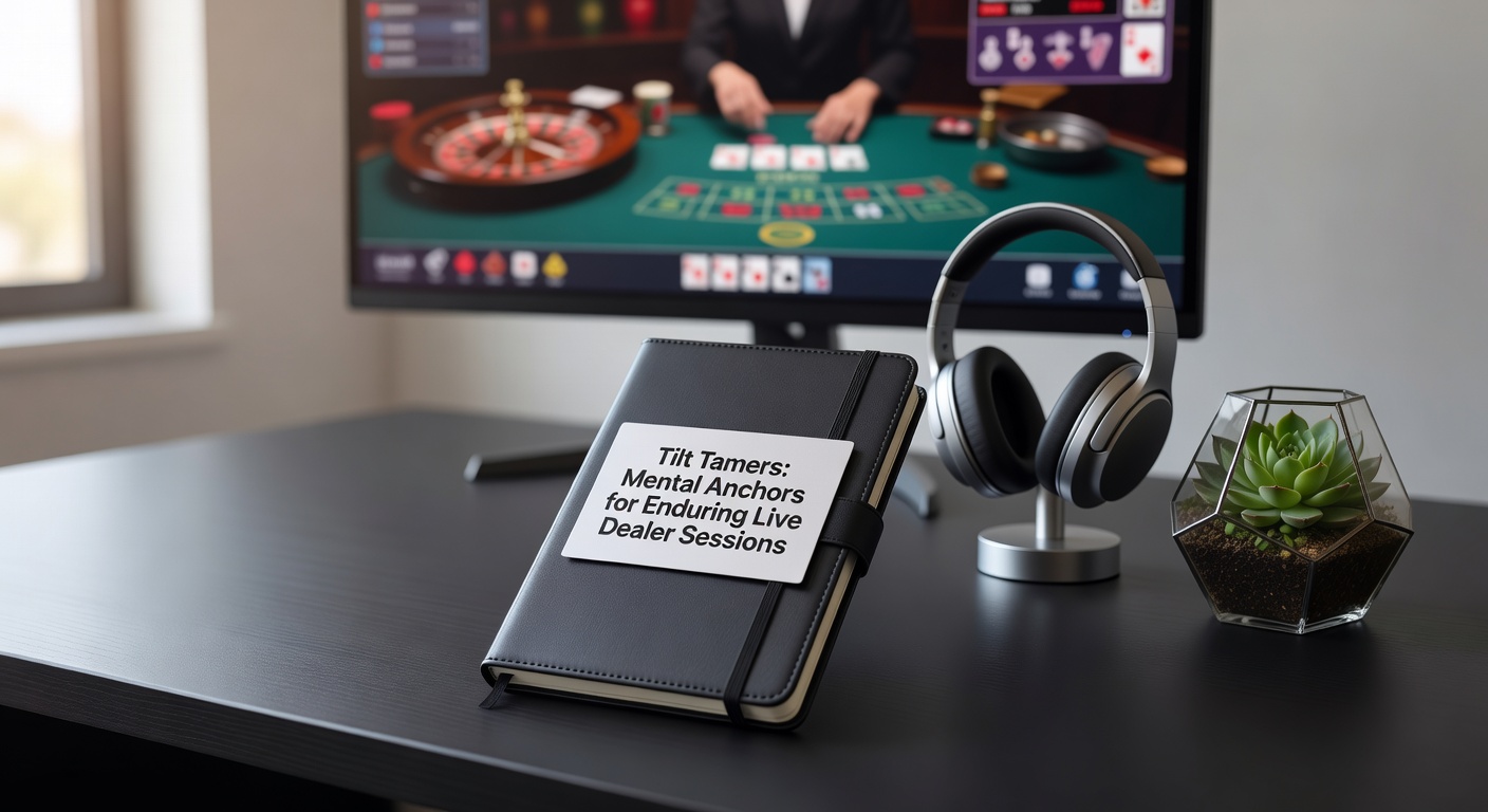 Grafik mit mentalen Anker-Symbolen wie Ankerketten und ruhigen Wellen vor einem Live-Blackjack-Tisch