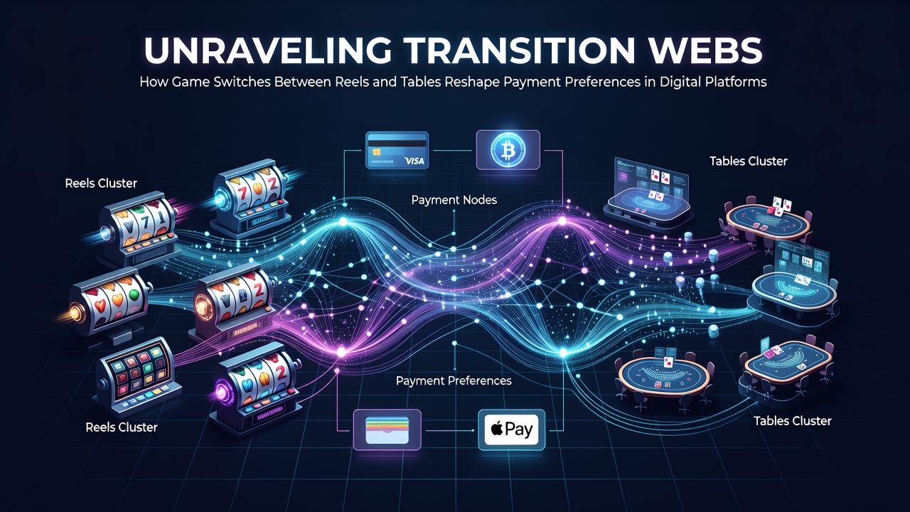 Darstellung von Übergängen zwischen Slot-Automaten und Tischspielen auf einer digitalen Gaming-Plattform mit Fokus auf Zahlungsmethoden